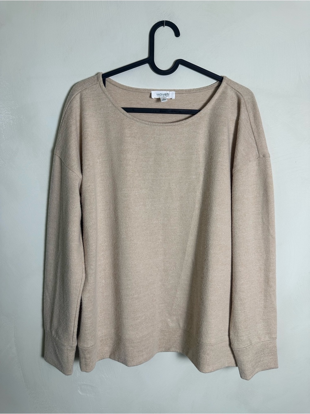 Haven Well Within Pullover Top Knit Scoop Neck M Tan Women Minimalist